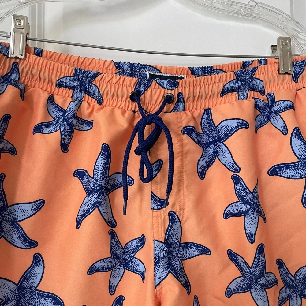 Club Room Men's Swim Trunks Orange Star Fish Beach Shorts Summer Cruise Pool L
